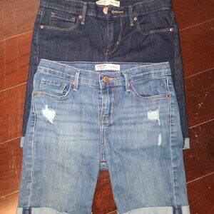 Levi Strauss Signature Girls Bermuda Shorts size W14 dark denim cuffed x2